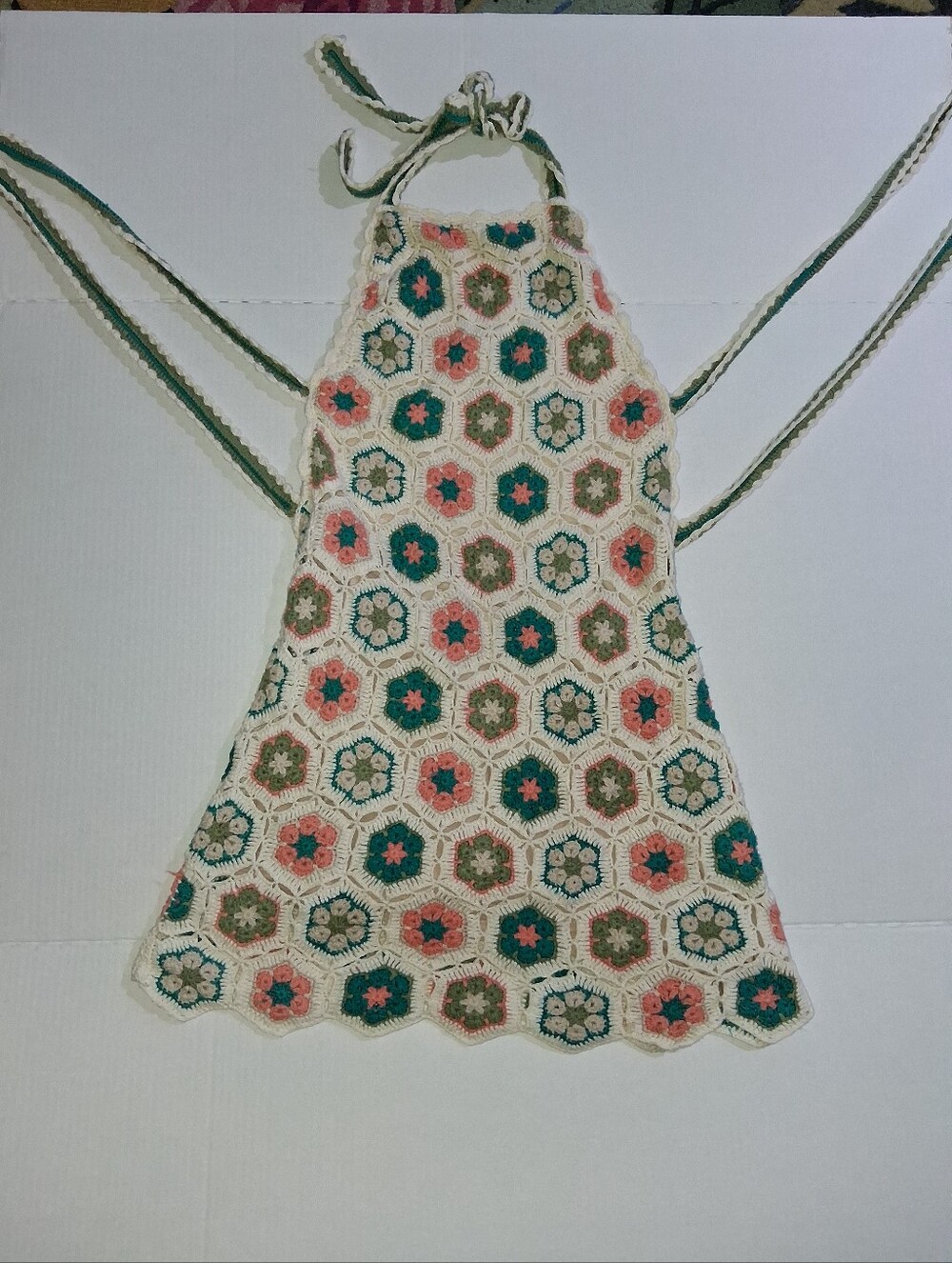 Show Me Your MuMu Crochet Halter Dress in Cream, Teal & Coral Size Medium - Picture 1 of 4